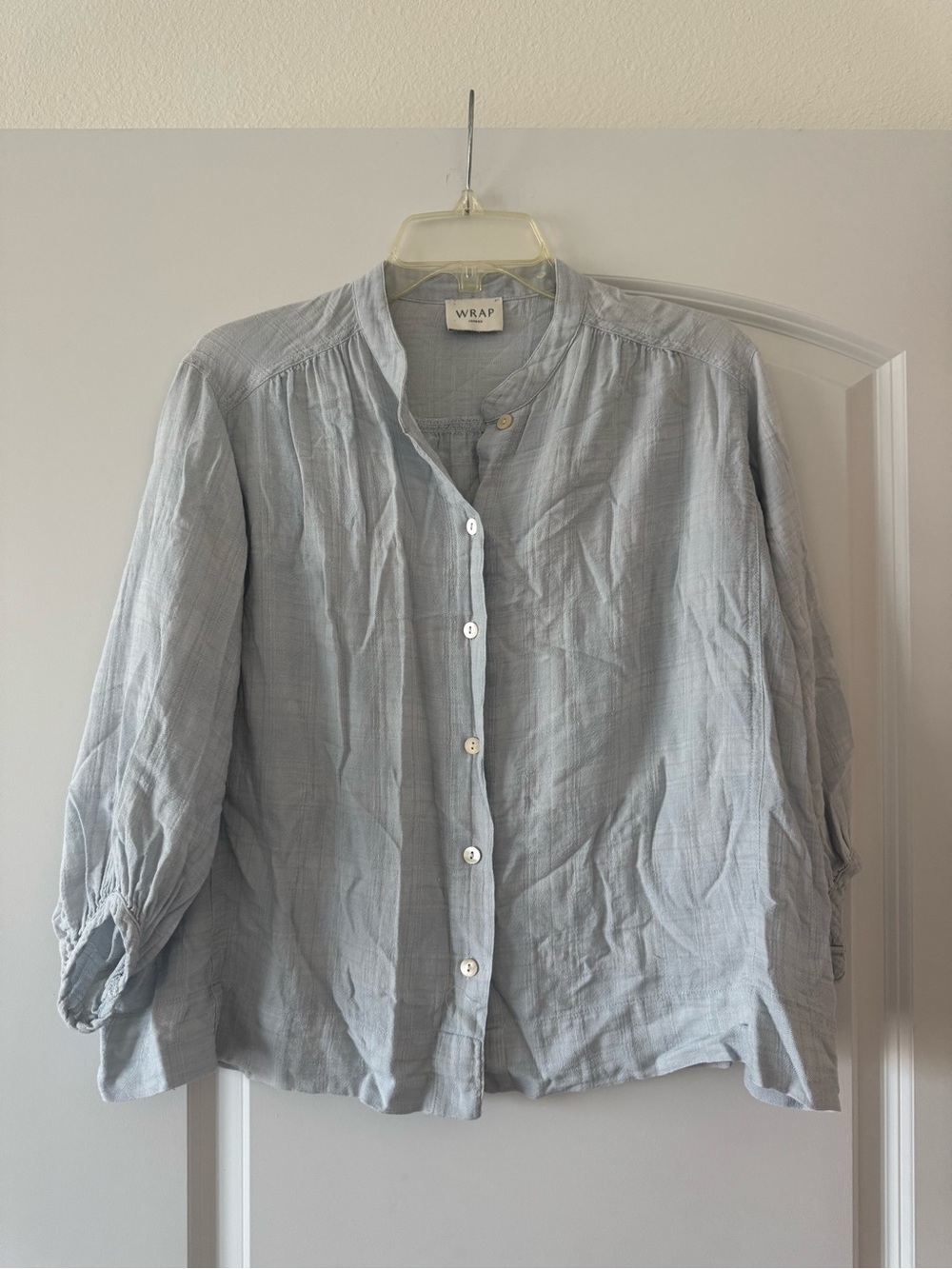 WRAP London Light Blue Lyocell Cotton Wool Blend Button-Front Top Size 6